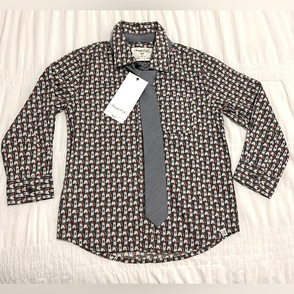 Sovereign Code Los Angeles 1917 Boys HOME ALONE Llama Design Dress Shirt & Tie 5